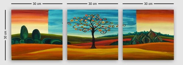 Set 3 tablouri PDKR10319, multicolor, lemn, 30x30 cm