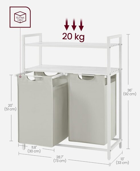 Cos de rufe Vasagle Alb 46L, 73 x 33 x 92 cm