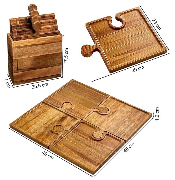 Puzzletray™ Set De Tăvi Din Lemn Pentru Servire