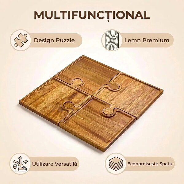 Puzzletray™ Set De Tăvi Din Lemn Pentru Servire