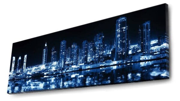 Tablou 3090DACT-6, albastru/negru, panza, cu iluminare LED, 90x30 cm