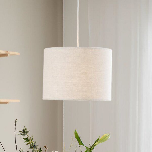 PR Home lampă suspendată Sara, alb deschis, Ø 35 cm, material textil din in, reglabil, Alb, Camera de zi / sufragerie, Țesătură / Textil