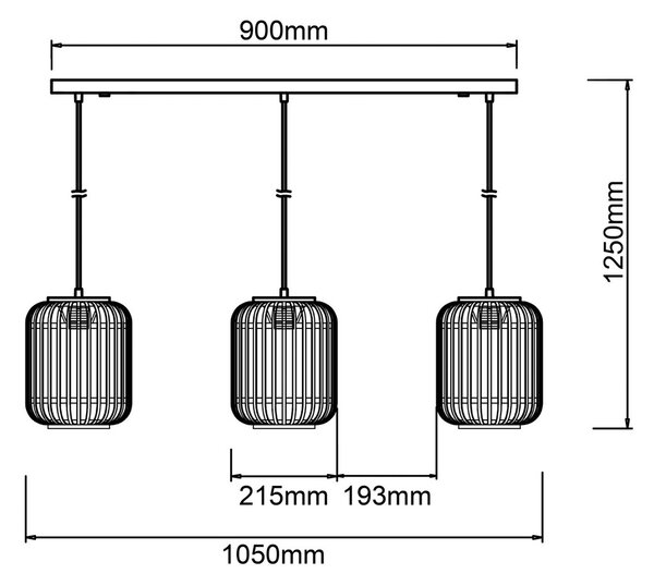Brilliant Lampă suspendată Woodrow, lungime 105 cm, lemn deschis, 3 lumini, bambus, reglabil, Lemn, Camera de zi / sufragerie, Bamboo, Casă de țară / Rustic