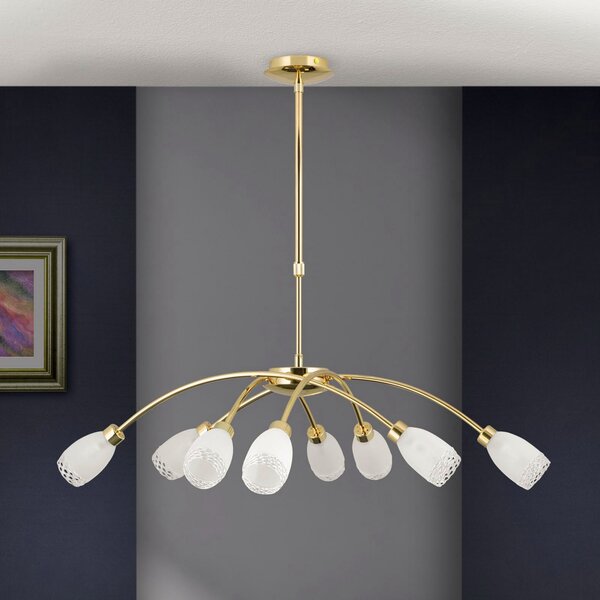 ORION Lampă suspendată CARLA, culoare alamă, Ø 84 cm, metal/sticlă 8 becuri., reglabil, Auriu / Alamă, Camera de zi / sufragerie, Metal, Antichitate