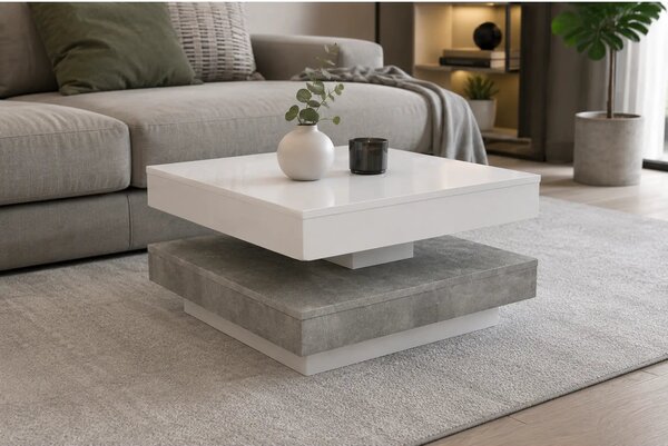 Masuta cafea MANDY, alb/gri beton, 70x70x34 cm