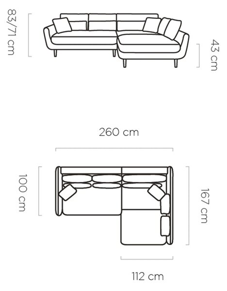 Coltar extensibil SOLANO, sezlong dreapta, stofa clasica albastru inch