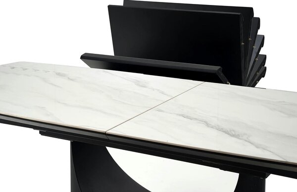 Masa extensibila OSMAN, alb efect marmura/negru, ceramica/metal, 160/2