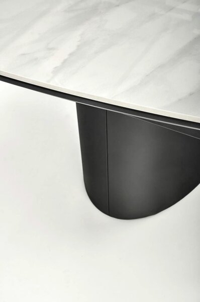 Masa extensibila OSMAN, alb efect marmura/negru, ceramica/metal, 160/2