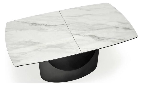 Masa extensibila OSMAN, alb efect marmura/negru, ceramica/metal, 160/2