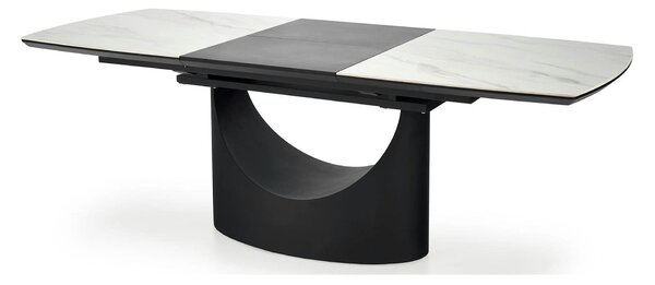 Masa extensibila OSMAN, alb efect marmura/negru, ceramica/metal, 160/2