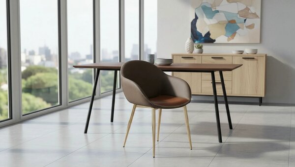 Scaun K304, gri/maro, piele ecologica/otel, 57x59x81 cm