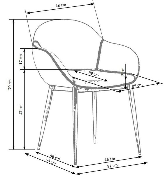 Scaun K304, gri/maro, piele ecologica/otel, 57x59x81 cm