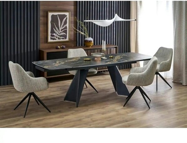 Masa extensibila ARMANI, negru cu efect de marmura/negru, piatra sinte