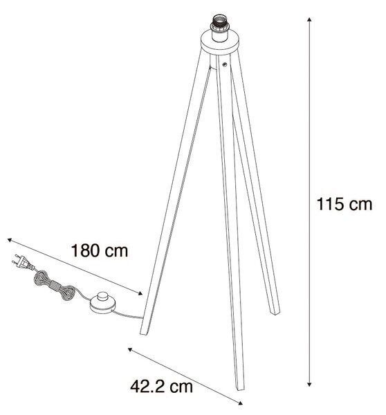 Lampă de podea rustică cu trepied din lemn de nuc - Tripod Classic