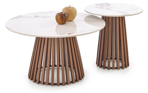 Masuta cafea MDF CARINA, bej cu efect de marmura/nuc, 80x46 cm