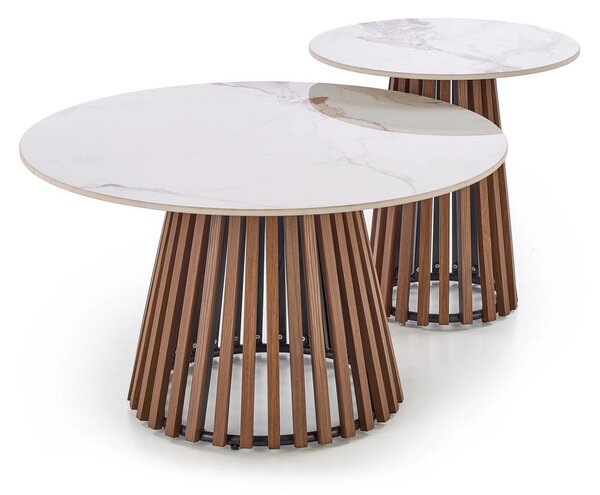 Masuta cafea MDF CARINA, bej cu efect de marmura/nuc, 80x46 cm