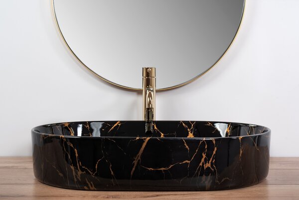 Lavoar ceramic pentru blat Rea Nadia Black Marble Shiny