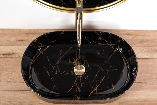 Lavoar ceramic pentru blat Rea Nadia Black Marble Shiny
