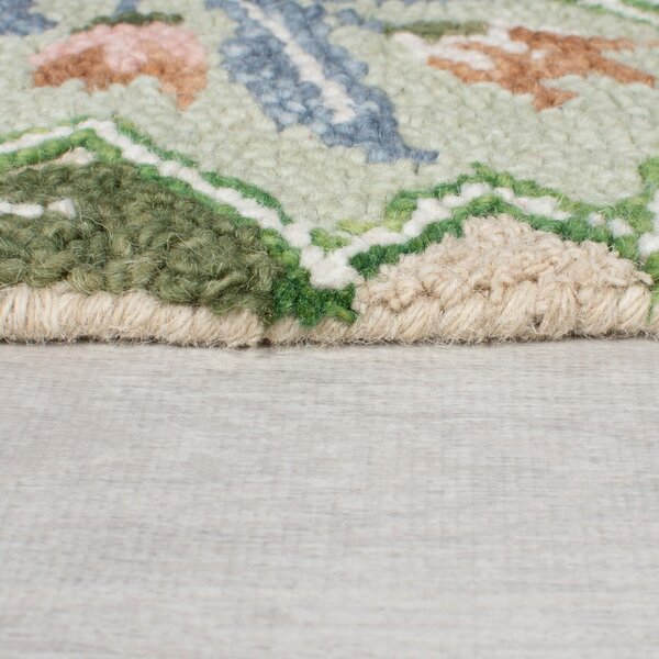 Covor tip traversă verde țesut manual din lână 60x230 cm Bryony Shaped Floral – Flair Rugs