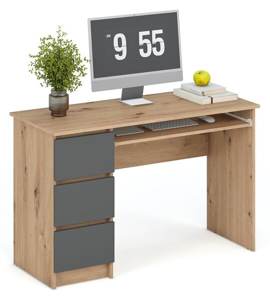 Birou CINO, stejar artisan/gri grafit, PAL laminat, 120x50x77 cm