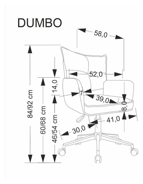 Scaun birou DUMBO, roz deschis/alb, stofa raiata, 52x58x84/94 cm