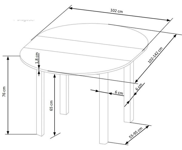 Masa extensibila RINGO, casmir/negru, PAL furniruit, 102/142x102x76 cm