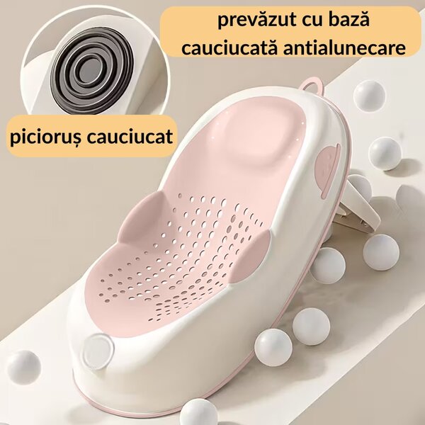 Suport baie pliabil pentru bebelusi Kidizi Soak roz, antialunecare, 0-6 luni