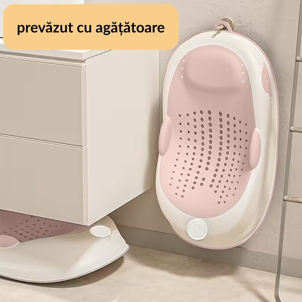 Suport baie pliabil pentru bebelusi Kidizi Soak roz, antialunecare, 0-6 luni