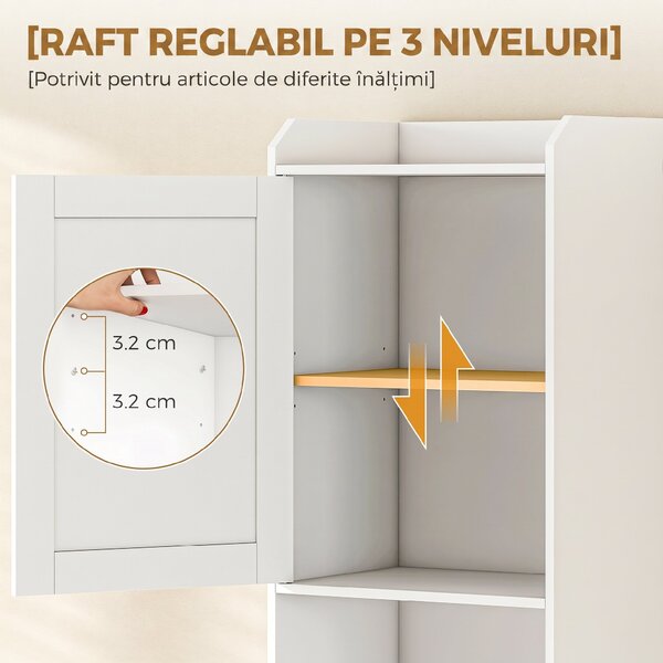 HOMCOM Coloană Baie cu Coș Rabatabil, Dulap Îngust cu Rafturi, Alb | Aosom Romania