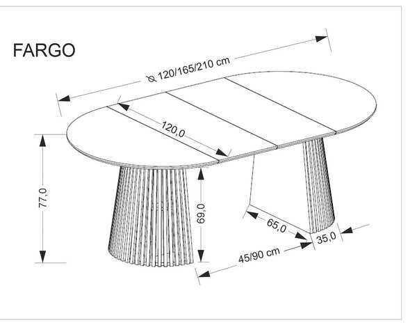 Masa extensibila FARGO, stejar, 120/210x120x77 cm