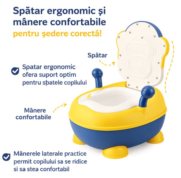 Olita copii cu capac si colac moale din PVC Kidizi Funky Monkey Yellow, recipient detasabil,1,5-5 ani