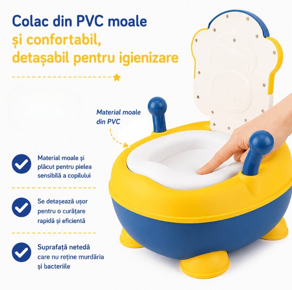 Olita copii cu capac si colac moale din PVC Kidizi Funky Monkey Yellow, recipient detasabil,1,5-5 ani