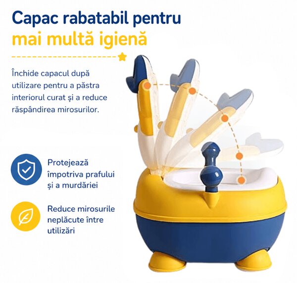 Olita copii cu capac si colac moale din PVC Kidizi Funky Monkey Yellow, recipient detasabil,1,5-5 ani