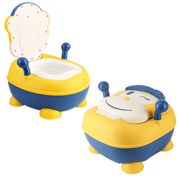 Olita copii cu capac si colac moale din PVC Kidizi Funky Monkey Yellow, recipient detasabil,1,5-5 ani