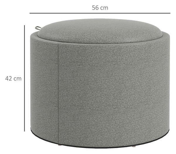 HOMCOM Taburet otoman rotund cu capac rabatabil stil tava, Taburet cu material similar inului, Masuta de cafea cu spatiu ascuns de depozitare