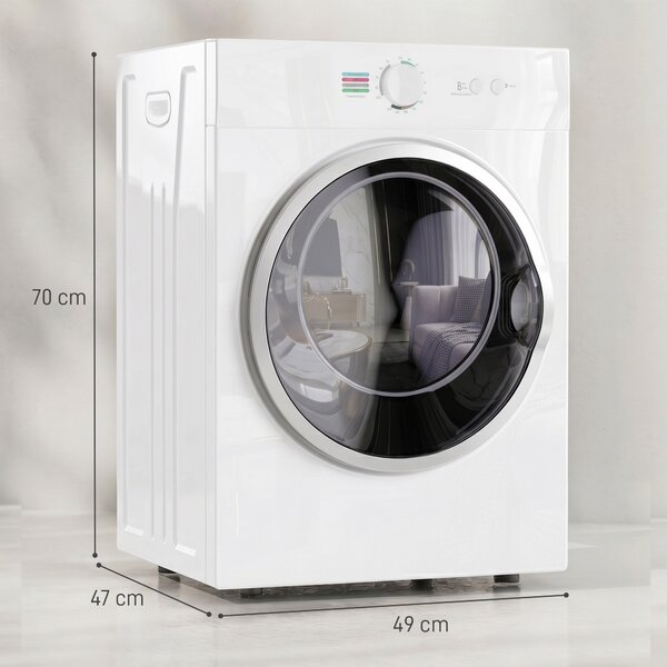 HOMCOM Mini Uscător de Rufe Portabil 4,8 kg, 1020W, Încălzire PTC, Timer, Alb | Aosom Romania