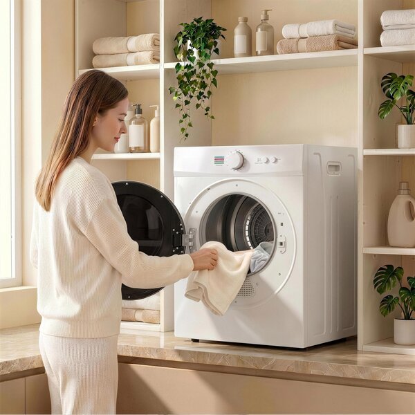 HOMCOM Mini Uscător de Rufe Portabil 4,8 kg, 1020W, Încălzire PTC, Timer, Alb | Aosom Romania