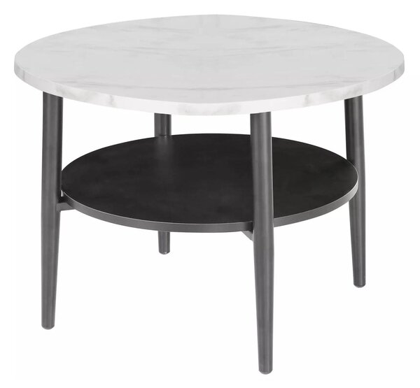 Masuta cafea ELLA B, alb cu efect de marmura/negru mat, PAL/metal, 60x