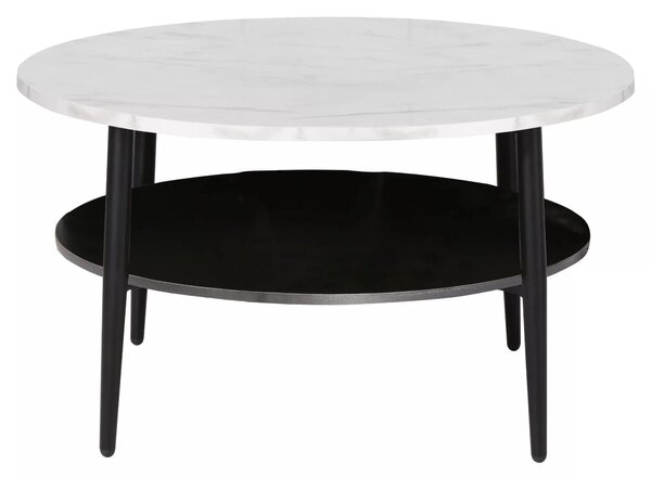 Masuta cafea ELLA A, alb cu efect de marmura/negru mat, PAL/metal, 80x