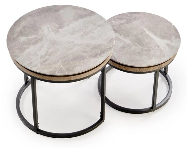 Set 2 masute cafea ITAKA, gri cu efect de marmura/gri grafit