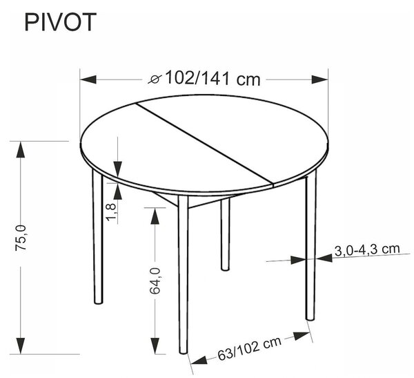 Masa extensibila PIVOT, stejar artisan/negru, PAL laminat/lemn, 102/14