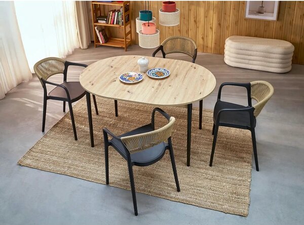 Masa extensibila PIVOT, stejar artisan/negru, PAL laminat/lemn, 102/14