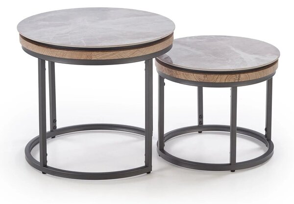 Set 2 masute cafea ITAKA, gri cu efect de marmura/gri grafit
