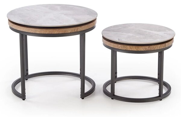 Set 2 masute cafea ITAKA, gri cu efect de marmura/gri grafit