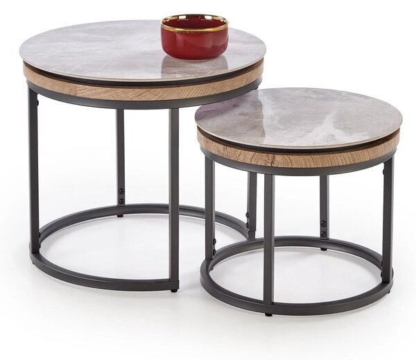 Set 2 masute cafea ITAKA, gri cu efect de marmura/gri grafit