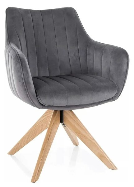 Scaun rotativ AZALIA, gri inchis - Bluvel 14, stofa catifelata/lemn, 6