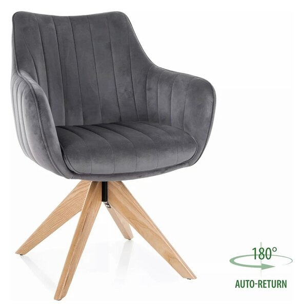 Scaun rotativ AZALIA, gri inchis - Bluvel 14, stofa catifelata/lemn, 6