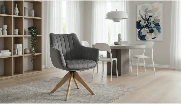 Scaun rotativ AZALIA, gri inchis - Bluvel 14, stofa catifelata/lemn, 6
