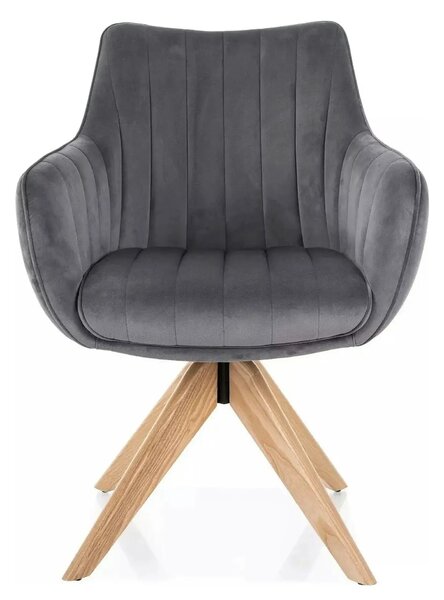 Scaun rotativ AZALIA, gri inchis - Bluvel 14, stofa catifelata/lemn, 6
