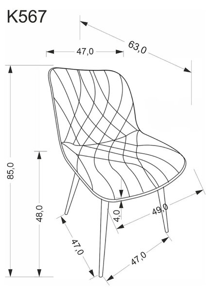 Scaun K567, bej - Havana 2, stofa catifelata/otel, 47x63x85 cm